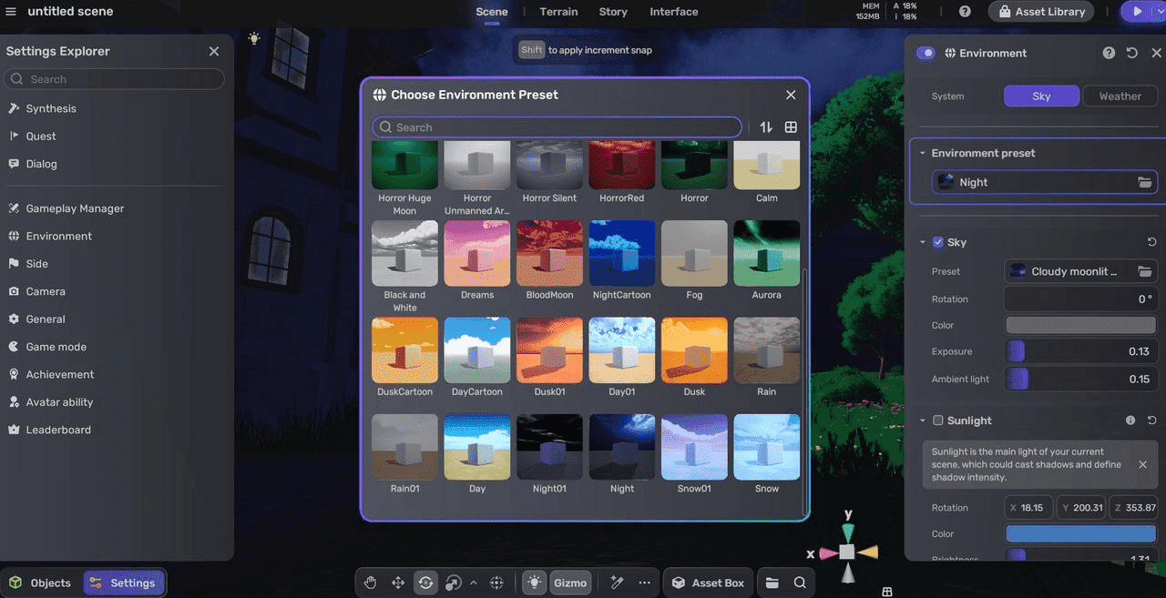 Change Environment preset