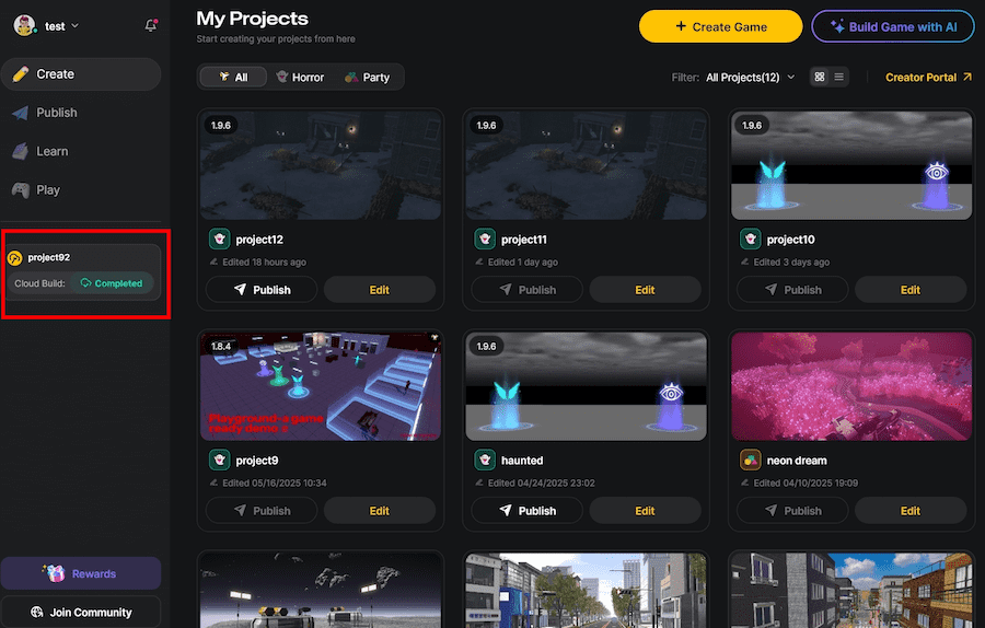 云构建侧边窗口