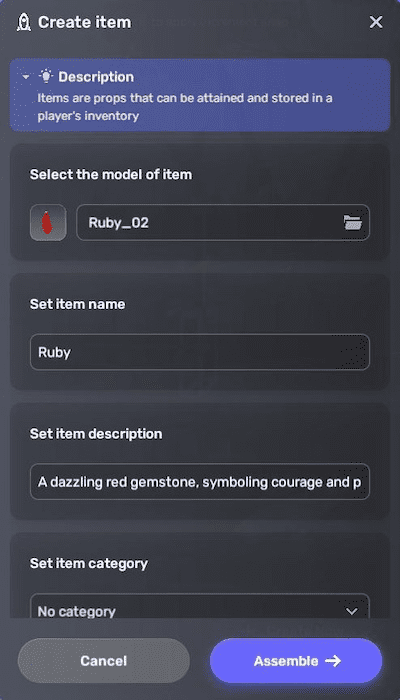 Set up item assembler