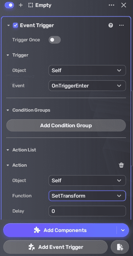 空对象事件触发器